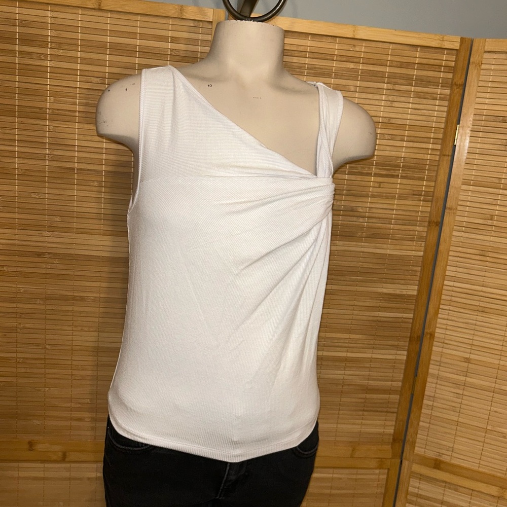 Fashion Nova white ribbed twist asymmetrical sleeveless top tank NWT Large